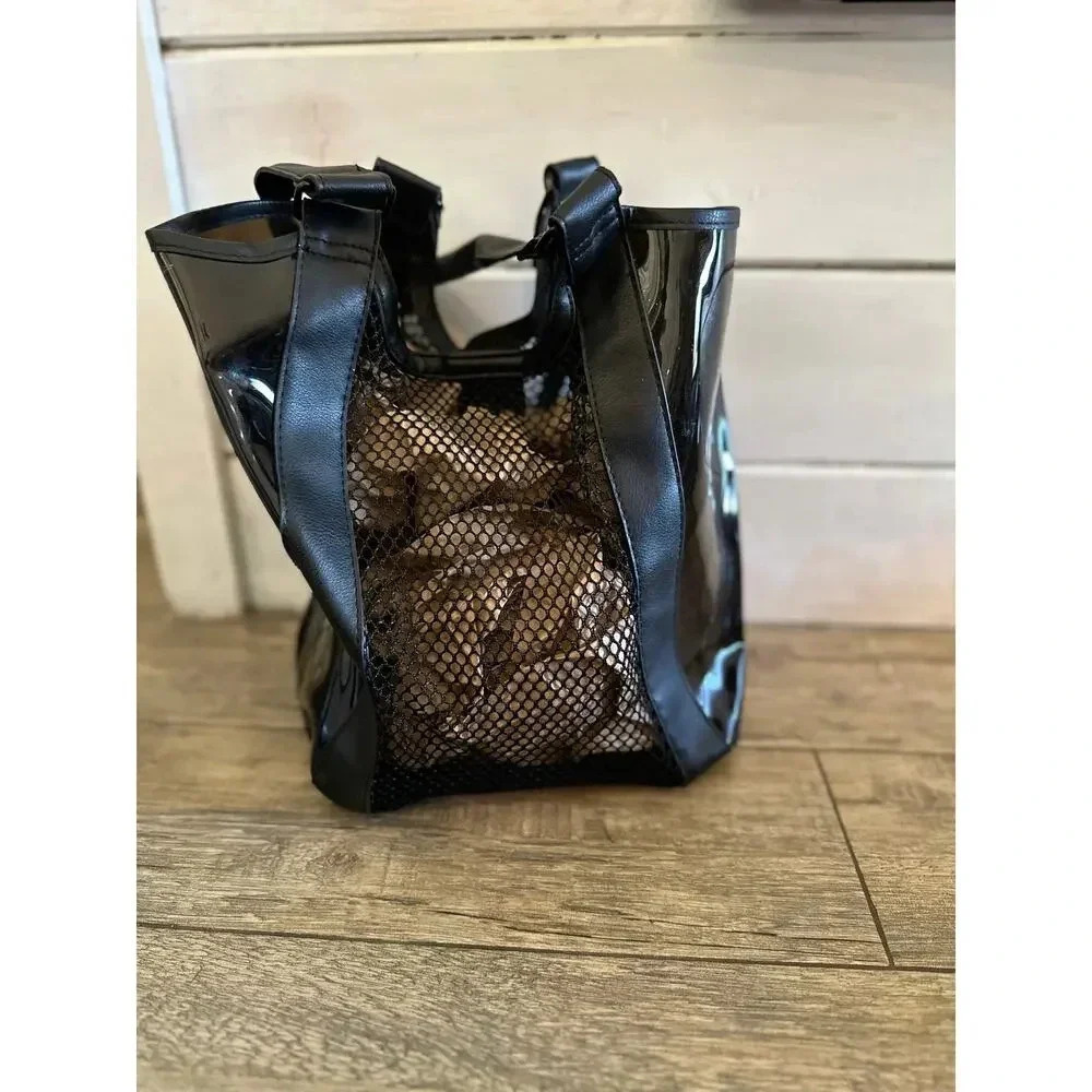 No Boundaries NB211129 Black Leather Mesh Beach Tote Bag